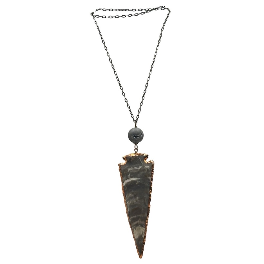 Beljoy Carved Stone Arrowhead Pendant Long Necklace Druzy Boho Western Country